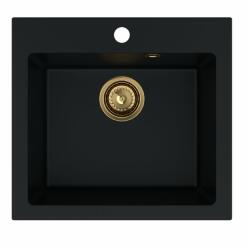 SINK Quality Mosogató Quality Ferrum 50, konyhai gránit mosogató 490x450x195 mm + arany szifon, fekete, SKQ-FER. C. 1K50. XG (SKQ-FER.C.1K50.XG)