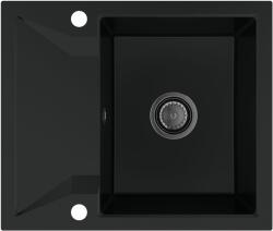 SINK Quality Mosogató Minőségi Obszidián, konyhai gránit mosogató 590x500x210 mm + fekete szifon, fekete, SKQ-OBS. C. 1KKO. XB (SKQ-OBS.C.1KKO.XB)