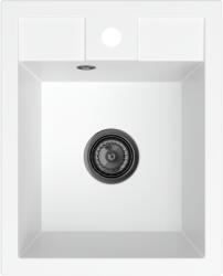 SINK Quality Mosogató Quality Ferrum 40, konyhai gránit mosogató 400x500x195 mm + fekete szifon, fehér, SKQ-FER. W. 1K40. XB (SKQ-FER.W.1K40.XB)