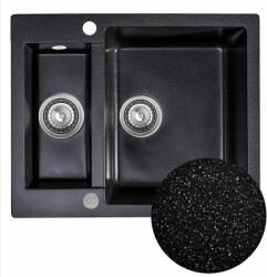 SINK Quality Mosogató Quality Ferrum, konyhai gránit mosogató 605x495x210 mm + szifon, fekete foltos-BROCADE, SKQ-FER. B. 5KBO. X (SKQ-FER.B.5KBO.X)