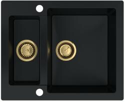 SINK Quality Mosogató Quality Ferrum, konyhai gránit mosogató 605x495x210 mm + arany szifon, fekete, SKQ-FER. C. 5KBO. XG (SKQ-FER.C.5KBO.XG)