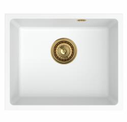 SINK Quality Mosogató minőségi Crypton 55, konyhai gránit mosogató 460x375x205 mm + arany szifon, fehér, SKQ-CRY. W. 1KBO. 55. XG (SKQ-CRY.W.1KBO.55.XG)