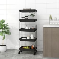 vidaXL Кухненска количка на 5 нива, черна, 42x29x128 см, желязо и ABS (336331)