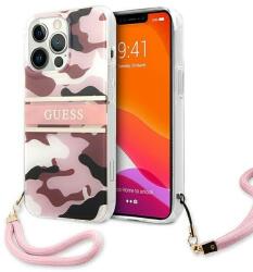 GUESS Husa Guess GUHCP13XKCABPI compatibila cu iPhone 13 Pro Max, Camo Strap, Roz (3666339023188) - itgalaxy