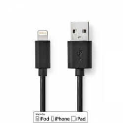 Nedis Lightning Kábel | USB 2.0 | Apple Lightning, 8 Pólusú | USB-A Dugasz | 480 Mbps | Nikkelezett | 1.00 m | Kerek | PVC | Fekete | Műanyag Zacskó (CCGP39300BK10)
