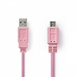 Nedis USB kábel | USB 2.0 | USB-A Dugasz | USB Micro-B Dugasz | 480 Mbps | Nikkelezett | 1.00 m | Lapos | PVC | Rózsaszín | Műanyag Zacskó (CCGP60410PK10)