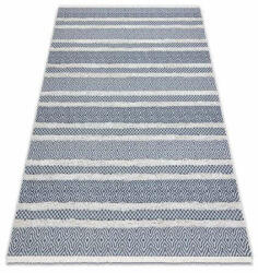 My carpet company kft Fonott Sizal szőnyeg boho MOROC Vonalak 22328 rojt - két szintű gyapjú krém / sötétkék, újrahasznosított szőnyeg 136x190 cm (D615)