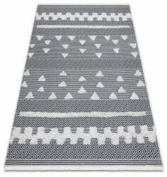My carpet company kft Fonott Sizal szőnyeg boho MOROC Geometriai 22321 rojt - két szintű gyapjú krém / сив, újrahasznosított szőnyeg 136x190 cm (D614)