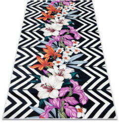 My carpet company kft ANDRE 2300 mosható szőnyeg virágok, cikcakk csúszásgátló - fekete / fehér 160x220 cm (I224)