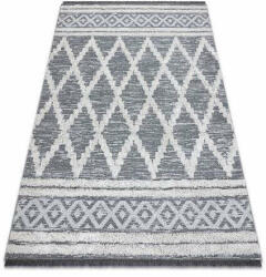 My carpet company kft Fonott Sizal szőnyeg boho MOROC gyémánt 22297 rojt - két szintű gyapjú szürke / krém, újrahasznosított szőnyeg 155x220 cm (D616)