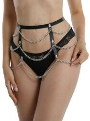 STD Sistem Harness Belt cu Lanturi, Piele Ecologica, Negru, S-L