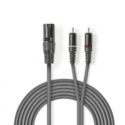 Nedis Cablu audio balansat XLR 3 pini la 2 x RCA T-T 3m Gri, Nedis COTH15200GY30 (COTH15200GY30)
