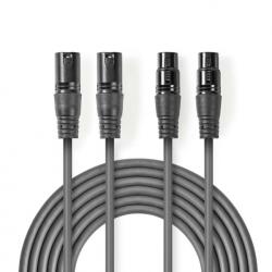 Nedis Cablu audio balansat prelungitor 2 x XLR la 2 x XLR T-M 3m, Nedis COTH15030GY30 (COTH15030GY30)