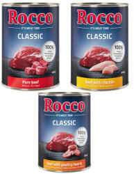 Rocco Rocco Pachet economic Classic 24 x 400 g - Topseller Mix: Vită pur, și inimi de pasăre, pui