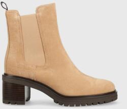 Tommy Hilfiger magasszárú cipő velúrból Outdoor Chelsea Mid Heel Boot bézs, női, magassarkú - bézs Női 39
