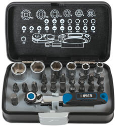 Laser Tools Dugókulcs és bithegy készlet hajtókarral 1/4" 26 db-os (LAS-6555)