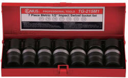 Genius Tools Légkulcsfej készlet 1/2" 7 db 13-21 mm metrikus rövid - Csuklós- Genius (TG-215M1)