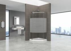 u-Design Penta ötszögletű üveg zuhanykabin tálcával, csíkos, 90x90x185 cm
