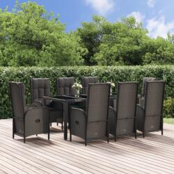 vidaXL Set mobilier de grădină cu perne, 9 piese, negru/gri, poliratan (3185058) - vidaxl