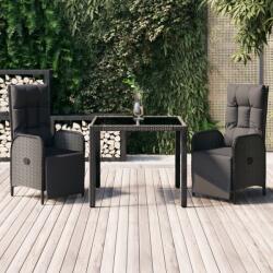 vidaXL Set mobilier de grădină cu perne, 3 piese, negru, poliratan (3185059) - vidaxl