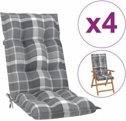 vidaXL Perne scaun spătar înalt, 4 buc. gri carouri 120x50x7 cm textil (314276)