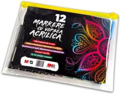 M&G Marker cu vopsea acrilica, varf rotund de 2 mm, 12 culori/set, M&G APL976G1