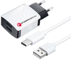  FORCELLC-2A Forcell 2 x USB hálózati töltő 10W + USB Type-C kábel, 2A, fehér (FORCELLC-2A)