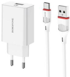 XE. H8PPN. 005 BOROFONE 18W BA21A Quick Charger 3.0 USB tablet és telefon gyors töltő hálózati tápegység 220V fast charger - fehér USB Type-C kábellel (XE.H8PPN.005)