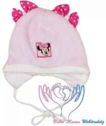 Disney Minnie wellsoft megkötős, fülvédős babasapka, pamut béléssel - Rózsaszín pink pöttyös masnikkal