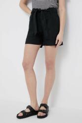 Lauren Ralph Lauren vászon rövidnadrág fekete, sima, magas derekú - fekete 38