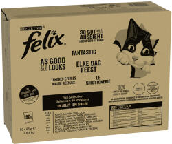 FELIX 80x85g Felix Fantastic Tonhal, lazac, tőkehal, lepényhal nedves macskatáp