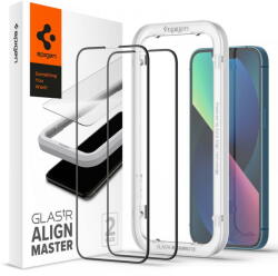 Spigen Folie Protectie Ecran Spigen Align Master pentru Apple iPhone 13 / Apple iPhone 13 Pro / Apple iPhone 14, Sticla securizata, Full Face, Full Glue, Set 2 bucati, Neagra AGL03387 (AGL03387) - vexio