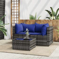 vidaXL Set mobilier de grădină cu perne, 3 piese, gri, poliratan (319843)