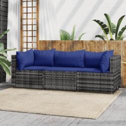 vidaXL Set mobilier de grădină cu perne, 3 piese, gri, poliratan (319846)