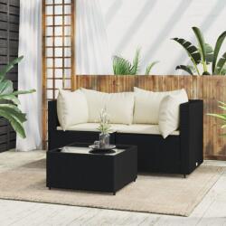 vidaXL Set mobilier de grădină cu perne, 3 piese, negru, poliratan (319731)