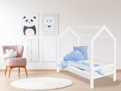  Pat pentru copii Culoare alb, CASA D3 80 x 160 cm Saltele: Saltea EASYSOFT 8 cm, Cutie depozitare pat: Cu sertar de pin, Somiera pat: Cu lamele curbate
