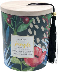 Armart Lumanare parfumata WHITE ROSE JASMINE, pahar sticla si capac lemn, 8x11 cm