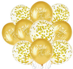Party Pal Set 10 baloane latex auriu Bride to be si confetti 30 cm