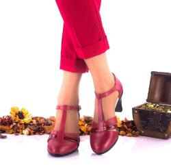  Oferta marimea 39, 40 - Pantofi dama din piele naturala rosu si piele naturala lacuita toc 7cm - LNA173RPL