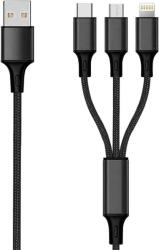 2GO Ladekabel Micro-USB, Apple, TypeC Nylon 1, 5 m, Negru (797153) - pcone