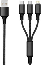 2GO Ladekabel Micro-USB, Apple, TypeC Nylon 1, 5 m, Negru (797153)