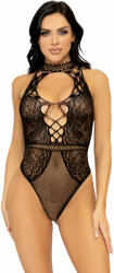 Leg Avenue Net and Lace Keyhole Bodysuit Black