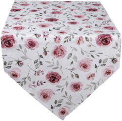 Clayre & Eef Traversa masa bumbac roz alb Roses 50x160 cm (RUR65) Fata de masa