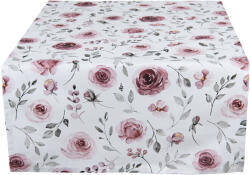 Clayre & Eef Traversa masa bumbac alb roz Roses 50x140 cm (RUR64)