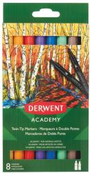 Derwent Carioci DERWENT Academy, cu 2 capete, varf tip pensula si ascutit, 8 buc/set, diverse culori (DW-98206) - vexio