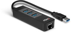 Lindy Hub USB 3 porturi, USB 3.0 + Gigabit Ethernet, Negru (LY-43176)