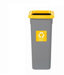 Plafor Cos plastic reciclare selectiva, capacitate 75l, PLAFOR Fit - gri cu capac galben - plastic (PL-723-01) - vexio Cos de gunoi