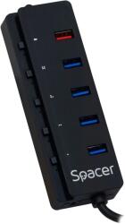 Spacer Hub USB Spacer SPH-4USB30-1QC, Portabil, USB-A 3.0, Black (SPH-4USB30-1QC)