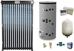 Fornello Sistem solar presurizat, panou Fornello 15 Tuburi Heat Pipe, boiler cu 2 serpentine si rezistenta electrica Eldom 150 litri cu montaj pe sol, pompa 25-60, controller, vas expansiune, antigel, supapa 1
