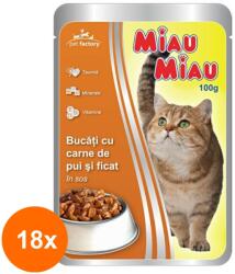 MIAU MIAU Set 18 x Hrana Umeda pentru Pisici Miau Miau cu Pui si Ficat in Sos, Plic, 100 g (ROC-18xMAG1016324TS)